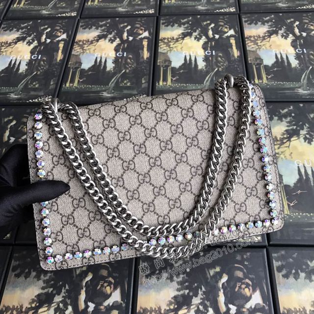 Gucci包 古馳女包 400249pvc杏磨砂鑽 原單Gucci鏈條斜挎包 Gucci酒神包  gudj1240
